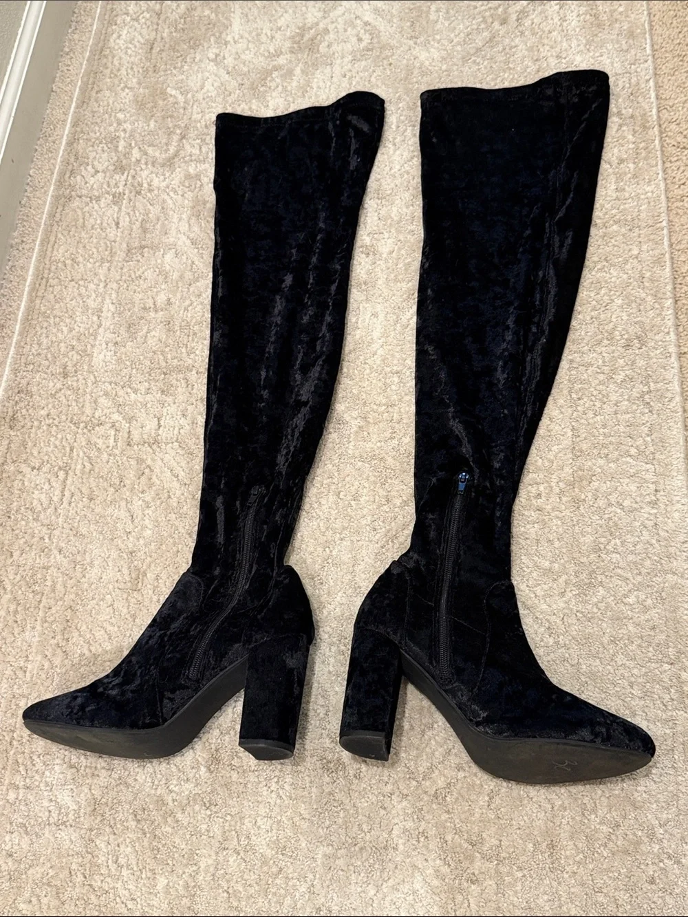 Vintage Report Black Crushed Velvet Over The Knee Boots Size 8